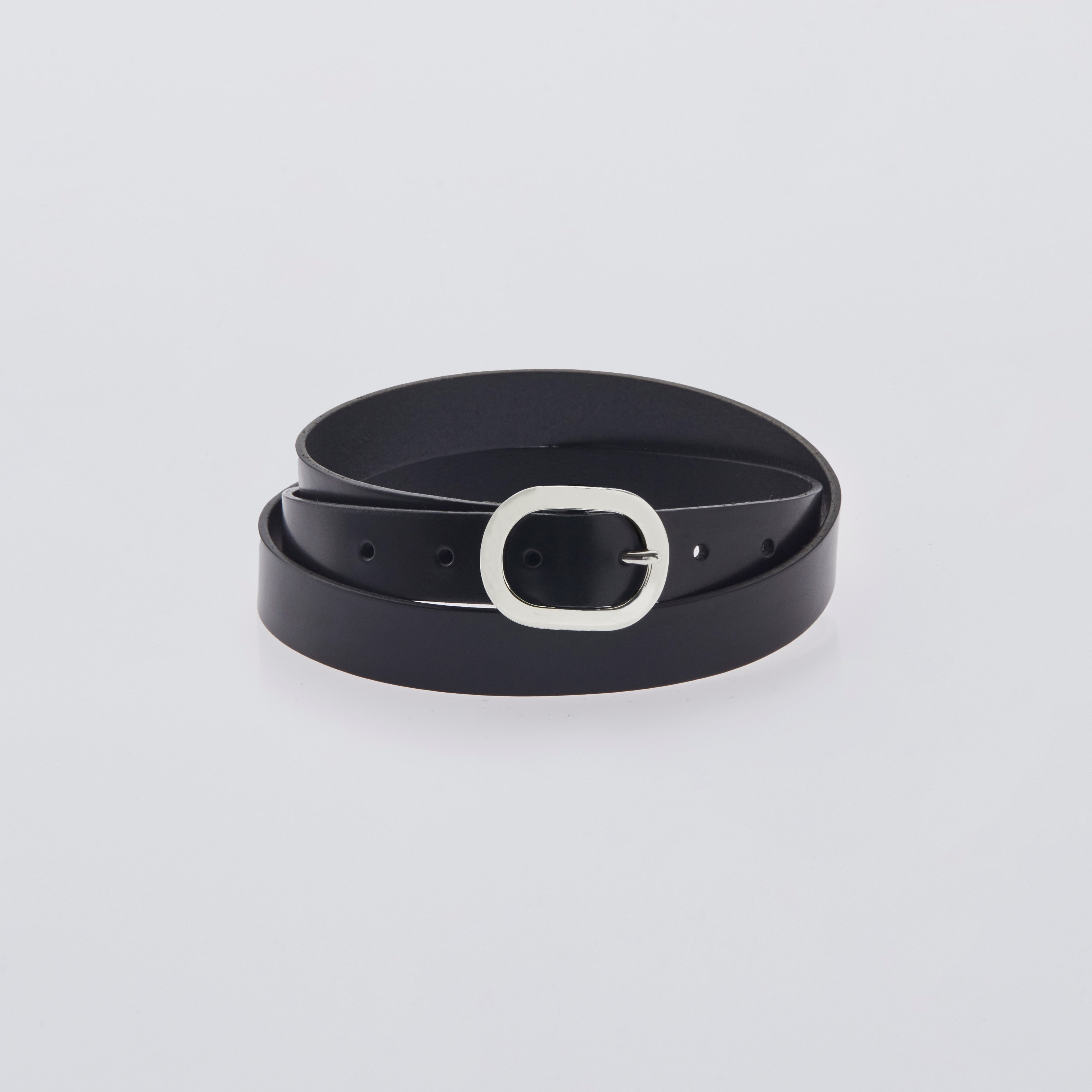 Belt : Oval Buckle -Black Leather-